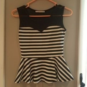 Black and white striped peplum